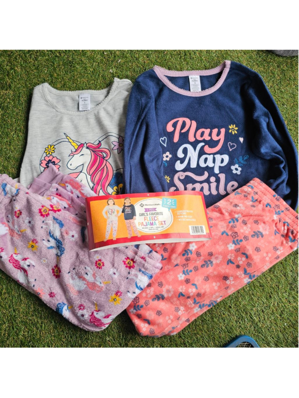 4 Piece Member's Mark Girl's 4-Piece Favorite Fleece Pajama Set - Unicorn/Floral